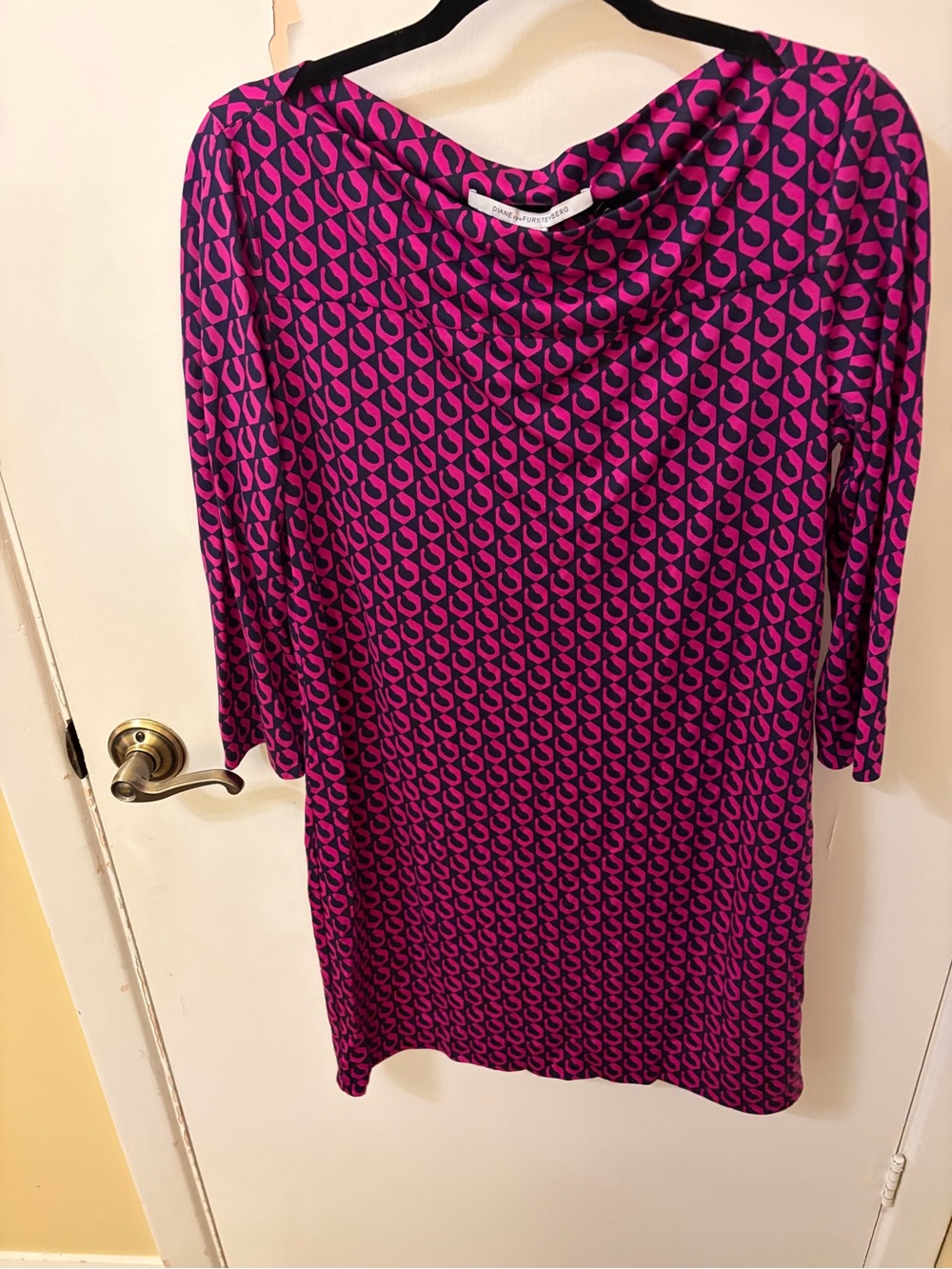 DVF RURI Purple Pink Patterned Boatneck Dress